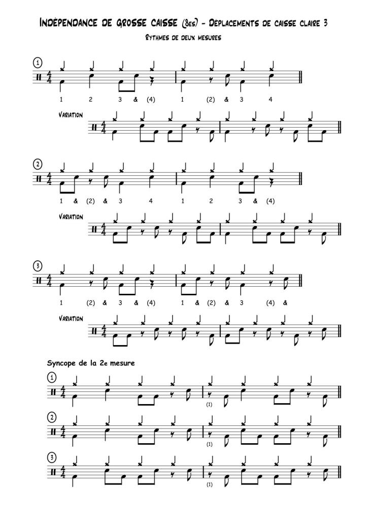 Extrait partition du Livre de La Batterie, volume 2 : Indépendance de grosse caisse