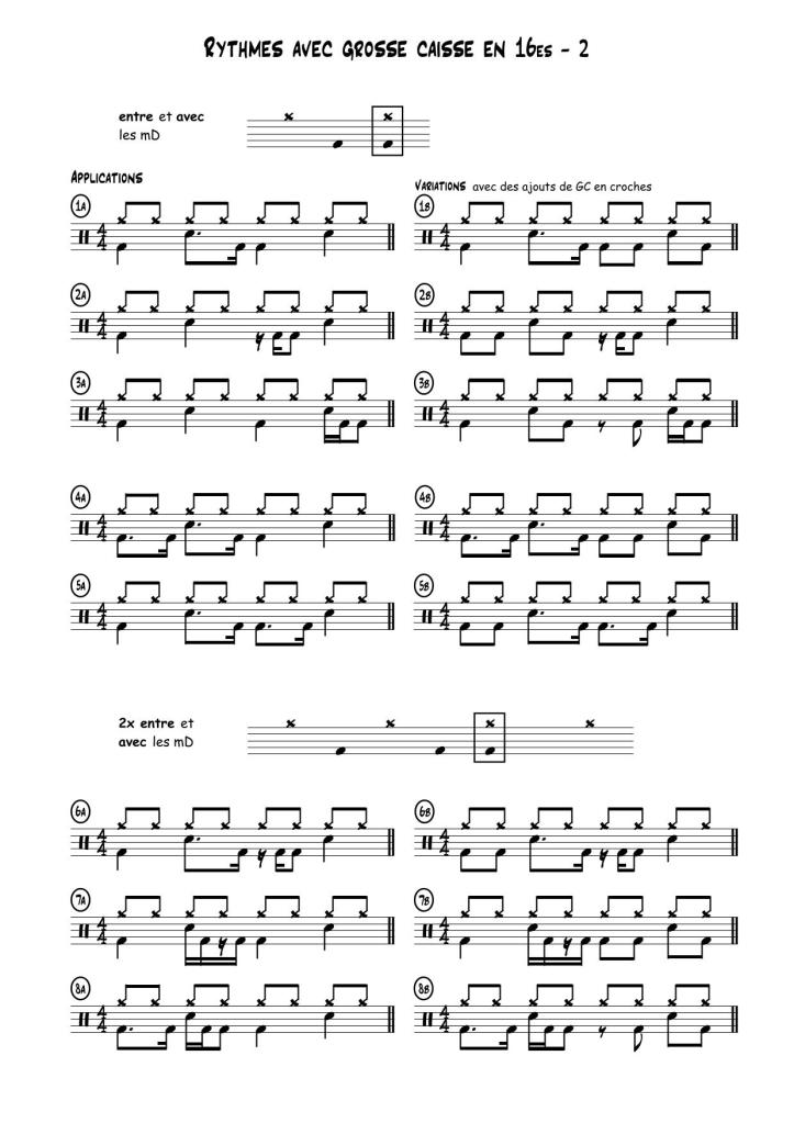 Extrait partition du Livre de La Batterie, volume 2 : Rythmes avec grosse caisse