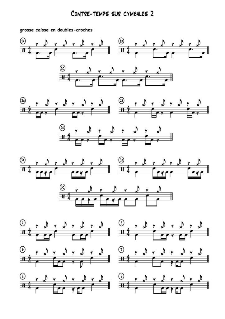 Extrait partition du Livre de La Batterie, volume 3 : Contre-temps sur cymbales