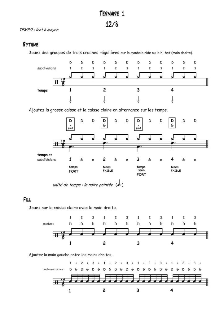 Extrait partition du Livre de La Batterie, volume 4 : Ternaire 1 12/8