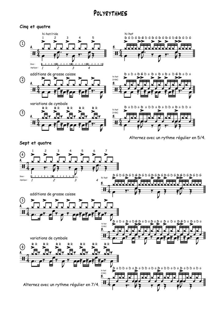 Extrait du Livre de La Batterie, volume 6 : Polyrythmes